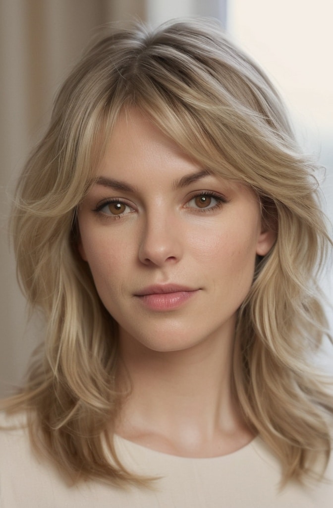 1. Classic Mid-Length Shag with Curtain Bangs