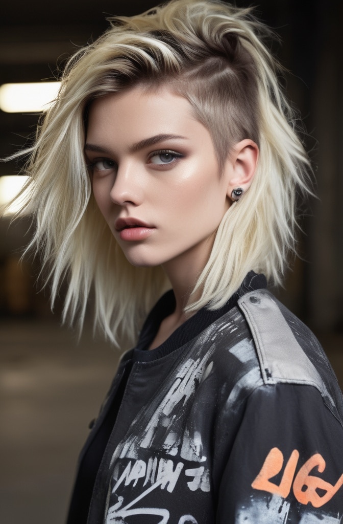 15. Mullet-Inspired Shag with Icy Blonde Ends