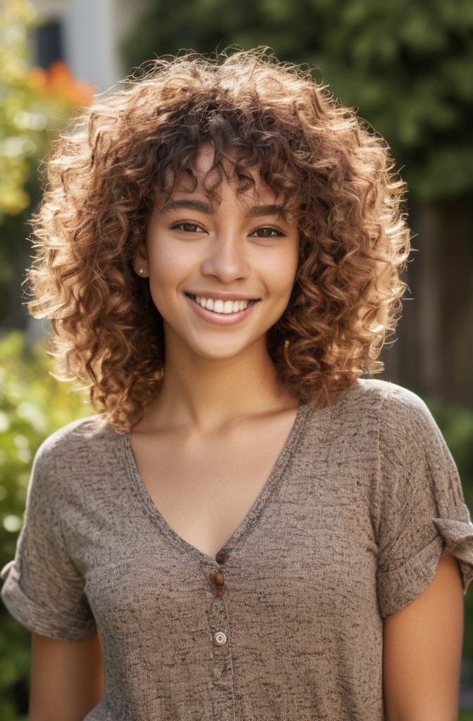 7. Curly Shag with Honey Blonde Tones