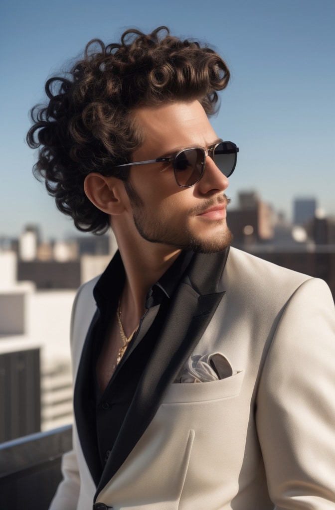 12. Curly Pompadour with Long Back