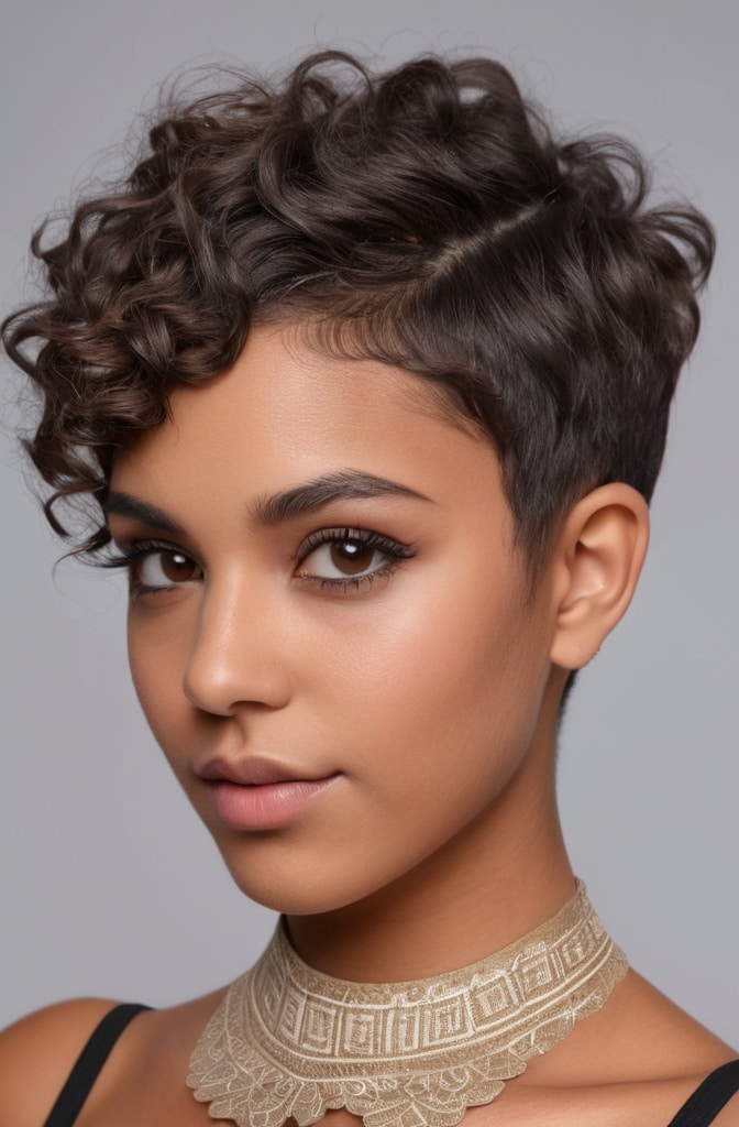 13. Curly Pixie with Shaved Designs