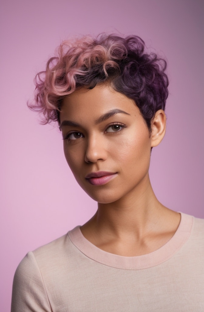 15. Curly Pixie with Color Melt