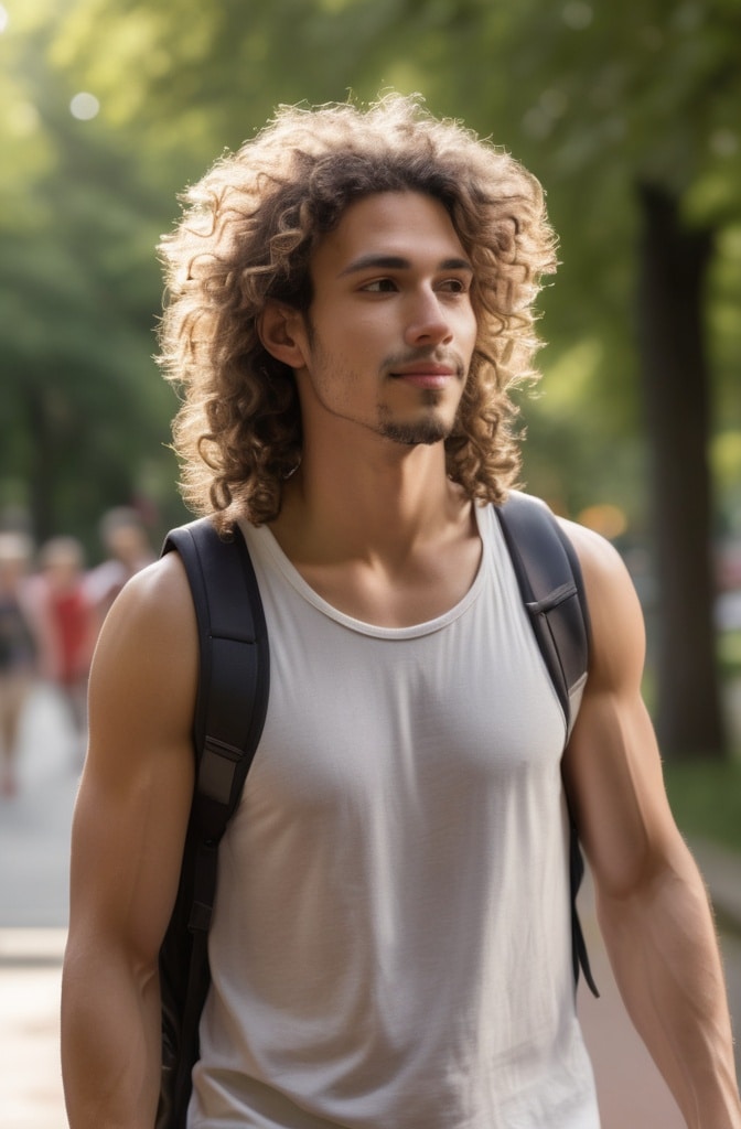 17. Curly Hair with Tapered Sides