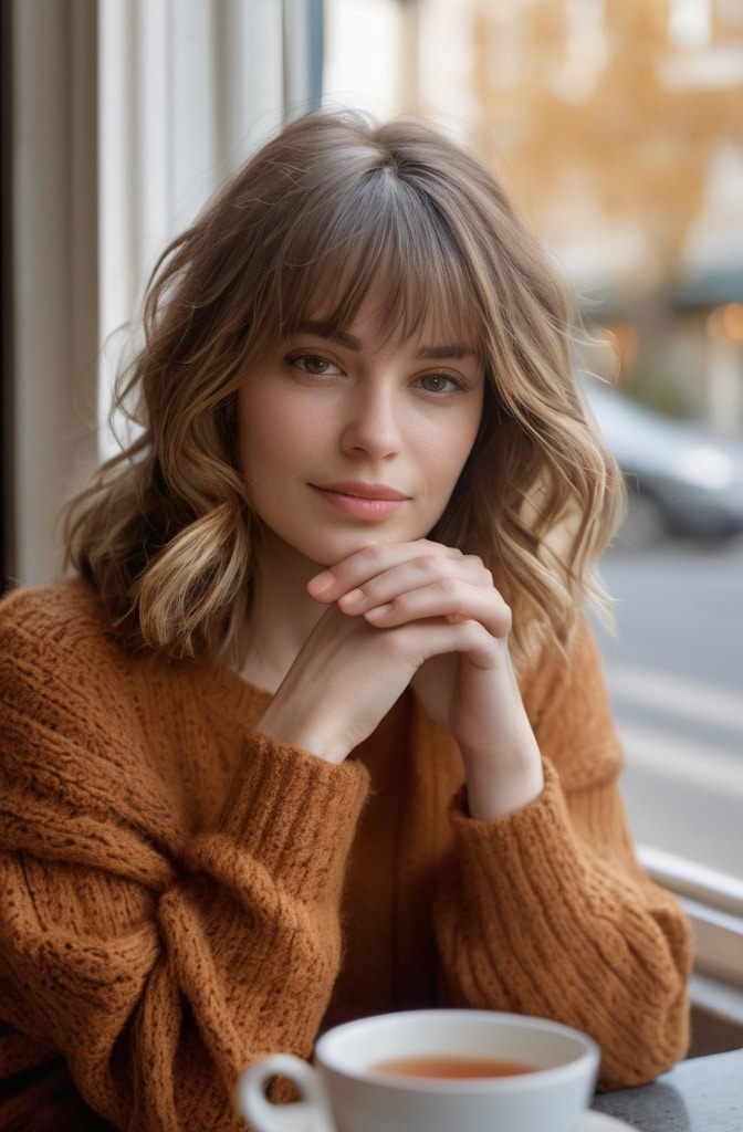 18. Curtain Bangs with Midi Cut