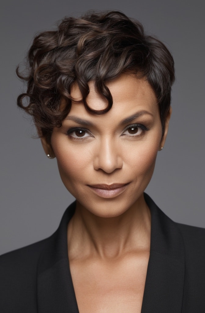 18. Structured Curly Pixie