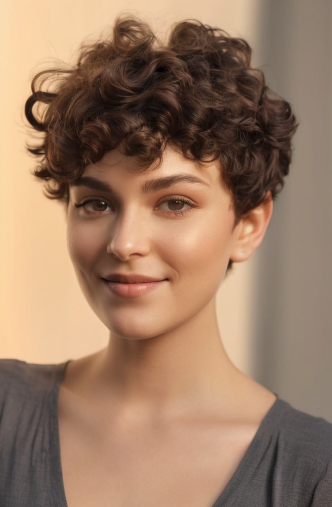 19. Rounded Curly Pixie
