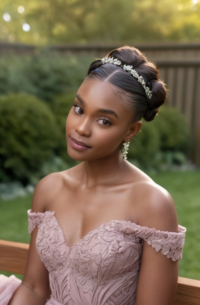 2. Romantic Low Chignon with Braided Accent