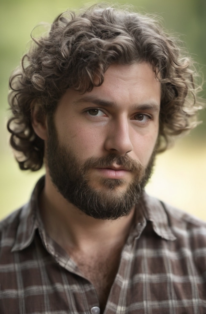20. Long Curly Hair with Beard