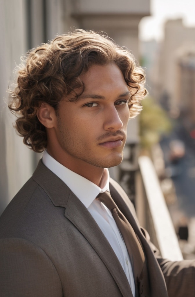 21. Curly Hair with Side Part