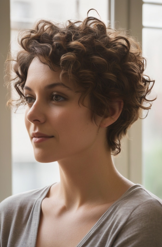 22. Curly Pixie with Subtle Highlights