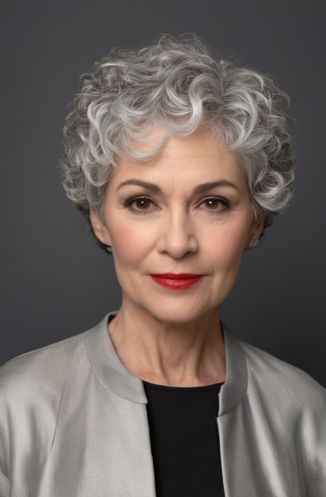 24. Curly Pixie for Gray Hair