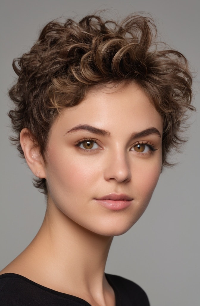 25. Textured Curly Pixie with Volume