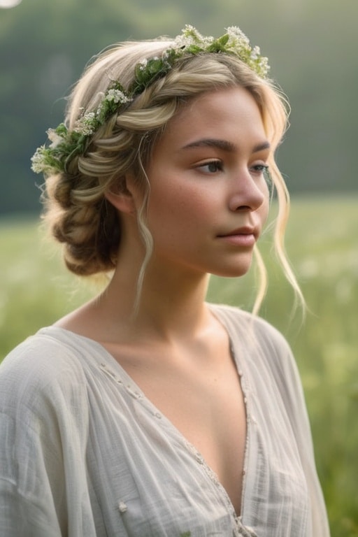 5. Braided Halo with Floral Accents