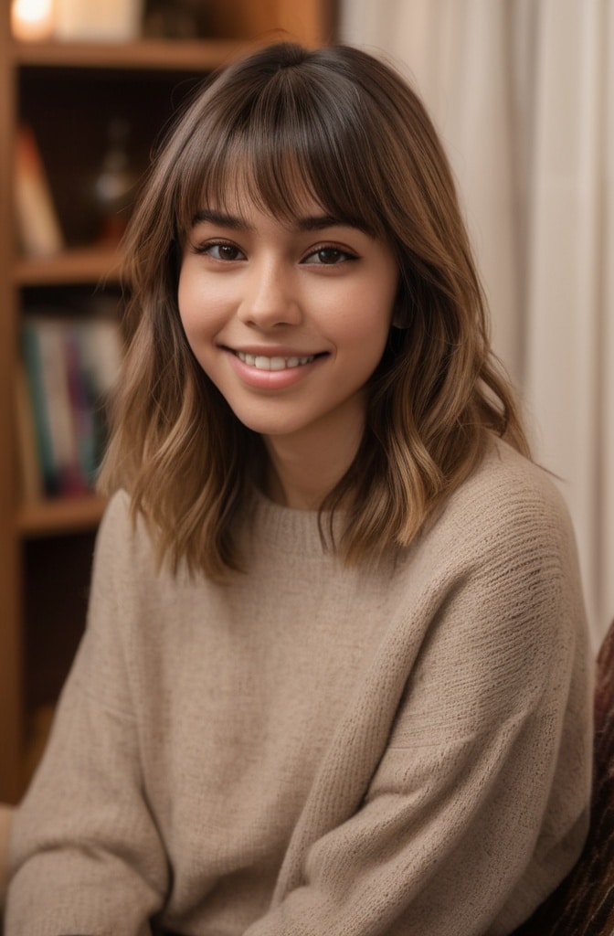 6. Mid-Length Wolf Cut with Bangs