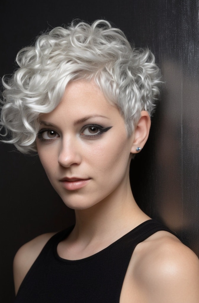 8. Platinum Curly Pixie
