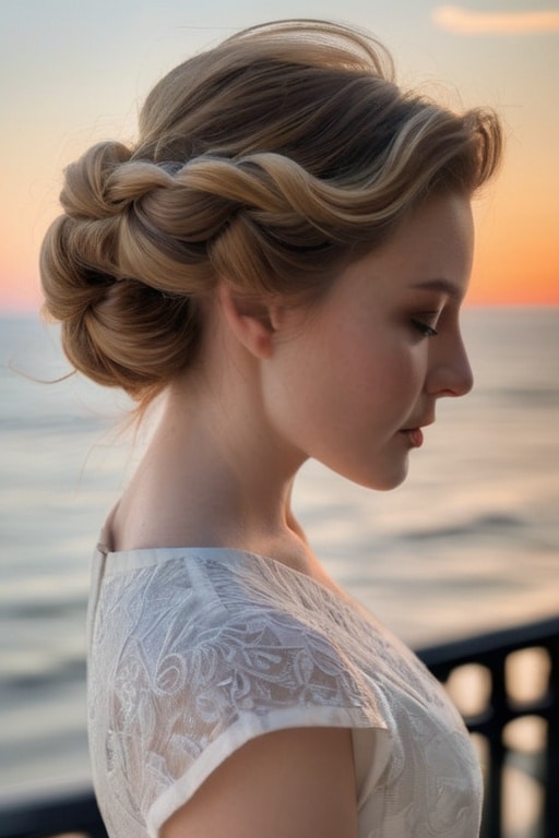 9. Side-Swept Fishtail Updo