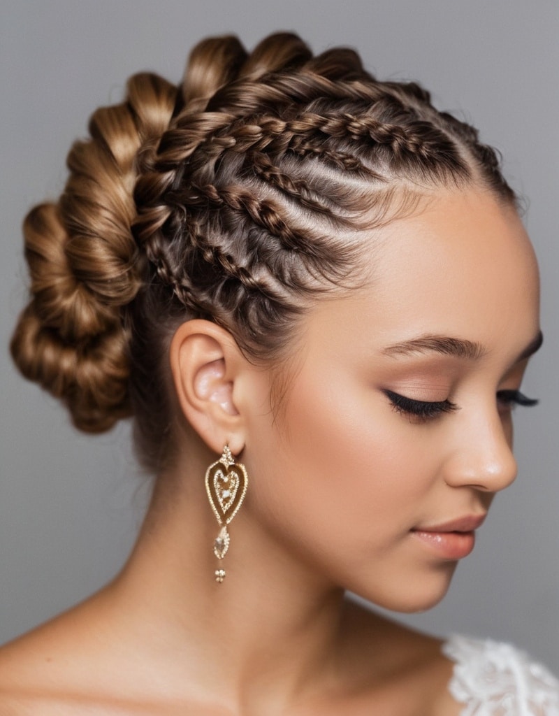 10. Cornrowed Crown with Curly Bun