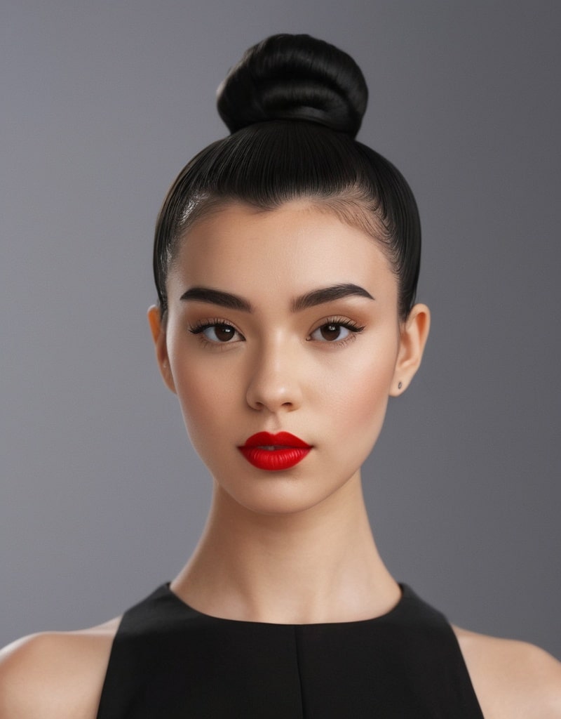 11. Sculpted Bun with Micro Bangs