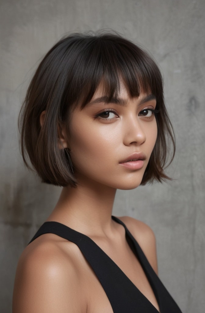 12. Chin-Length Bob with Micro Bangs