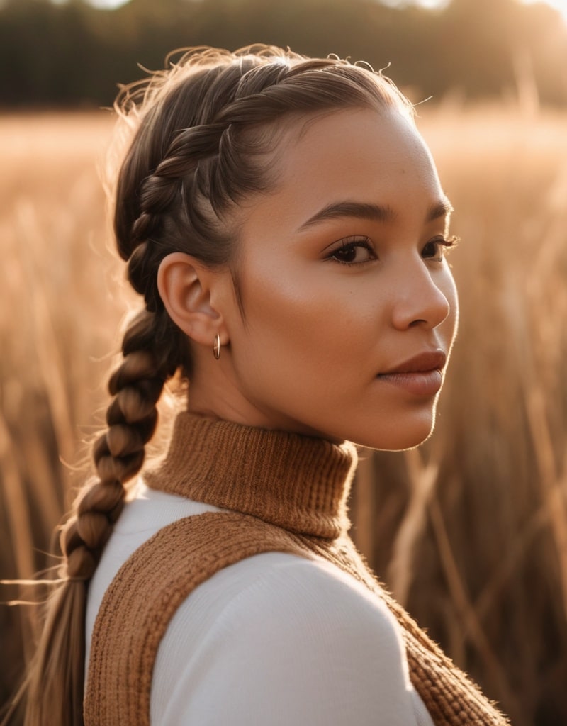 13. Dutch Braided Updo with Straight Bangs