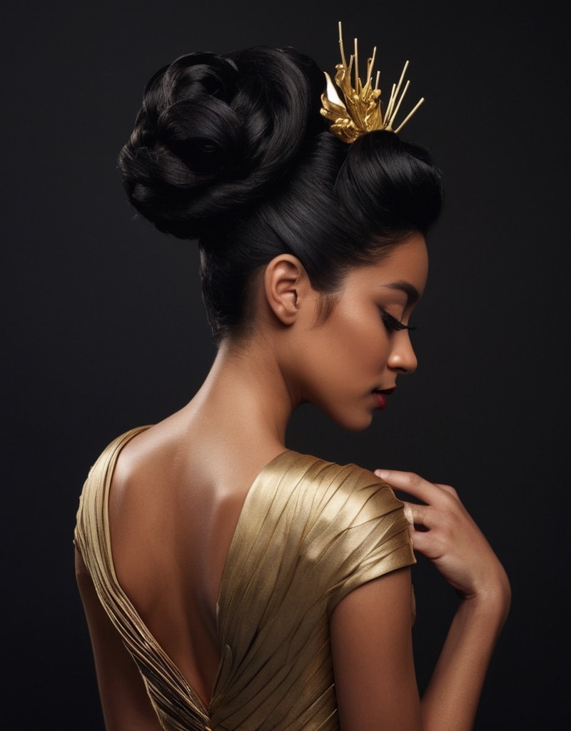 23. Sculpted Updo with Gold Leaf Accents