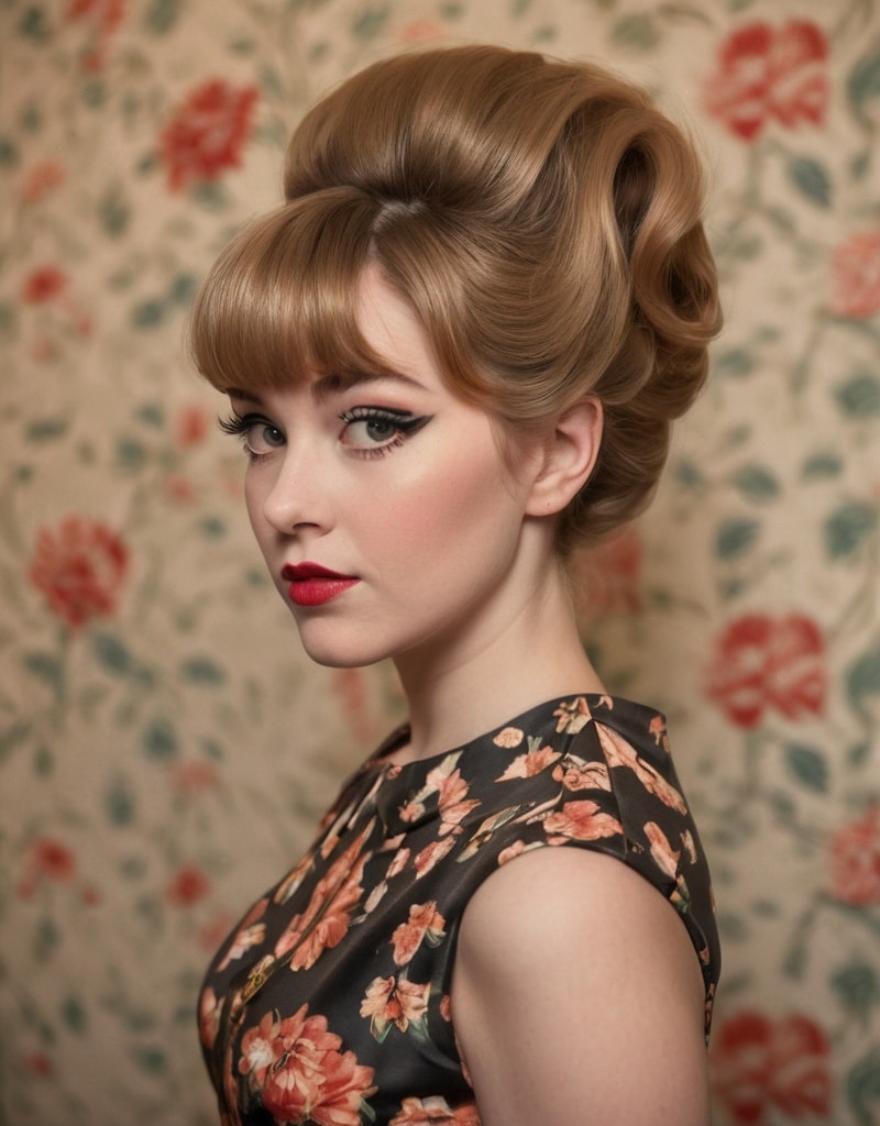 14. Bouffant Updo with Voluminous Bangs