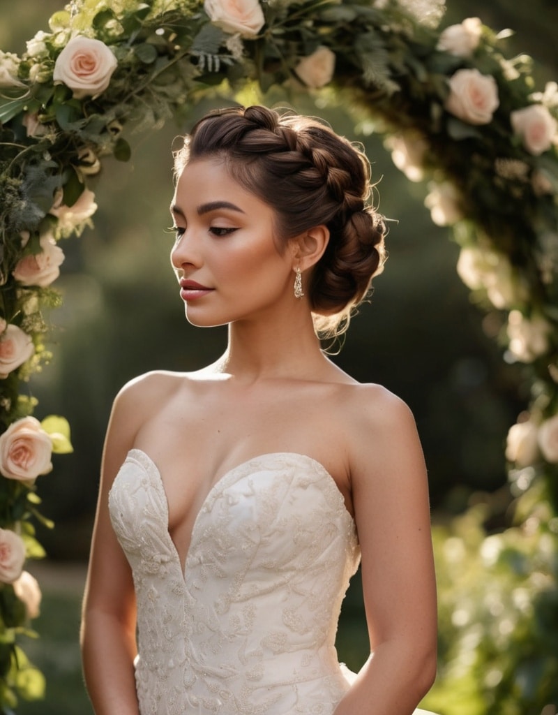 25. Jumbo Braid Updo with Side Tendrils