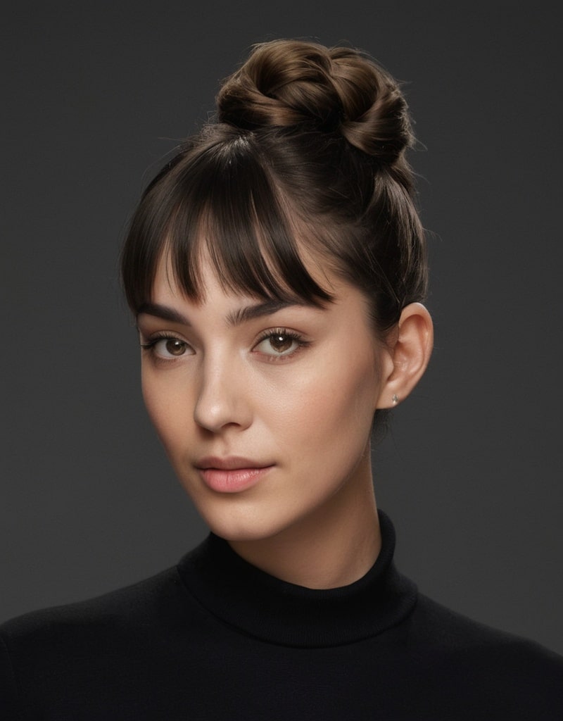 15. Low Twisted Knot with Bangs Pulled Back
