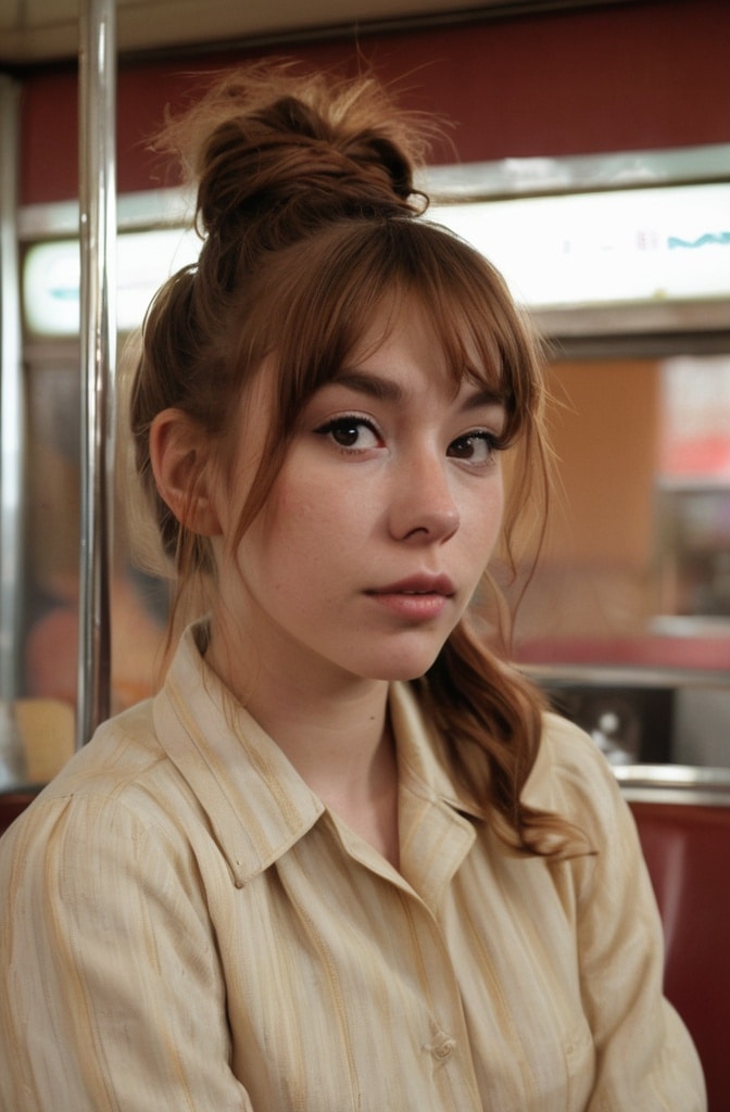 15. Messy Ponytail with Curtain Bangs