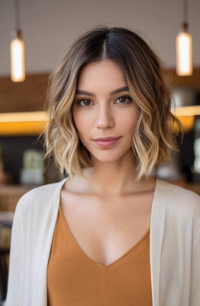 15. The Messy Bob with Money Piece Highlights