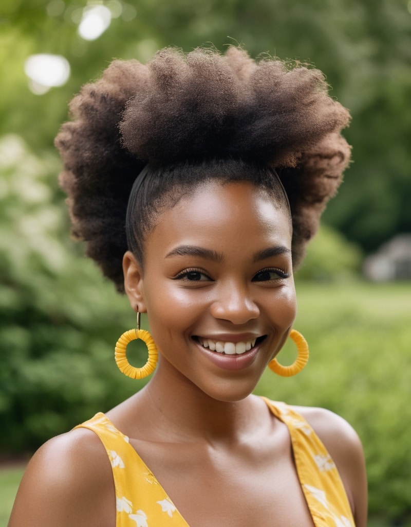 18. High Puff with Natural Bangs