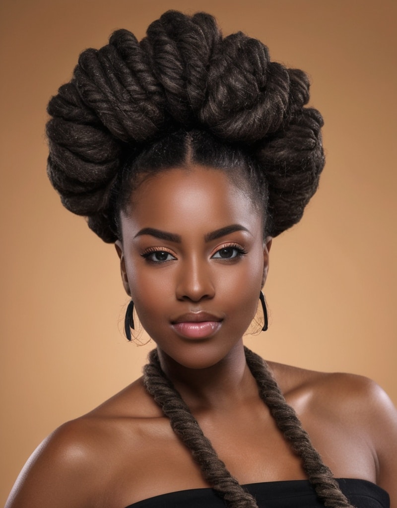 2. High Puff with Wrapped Twists