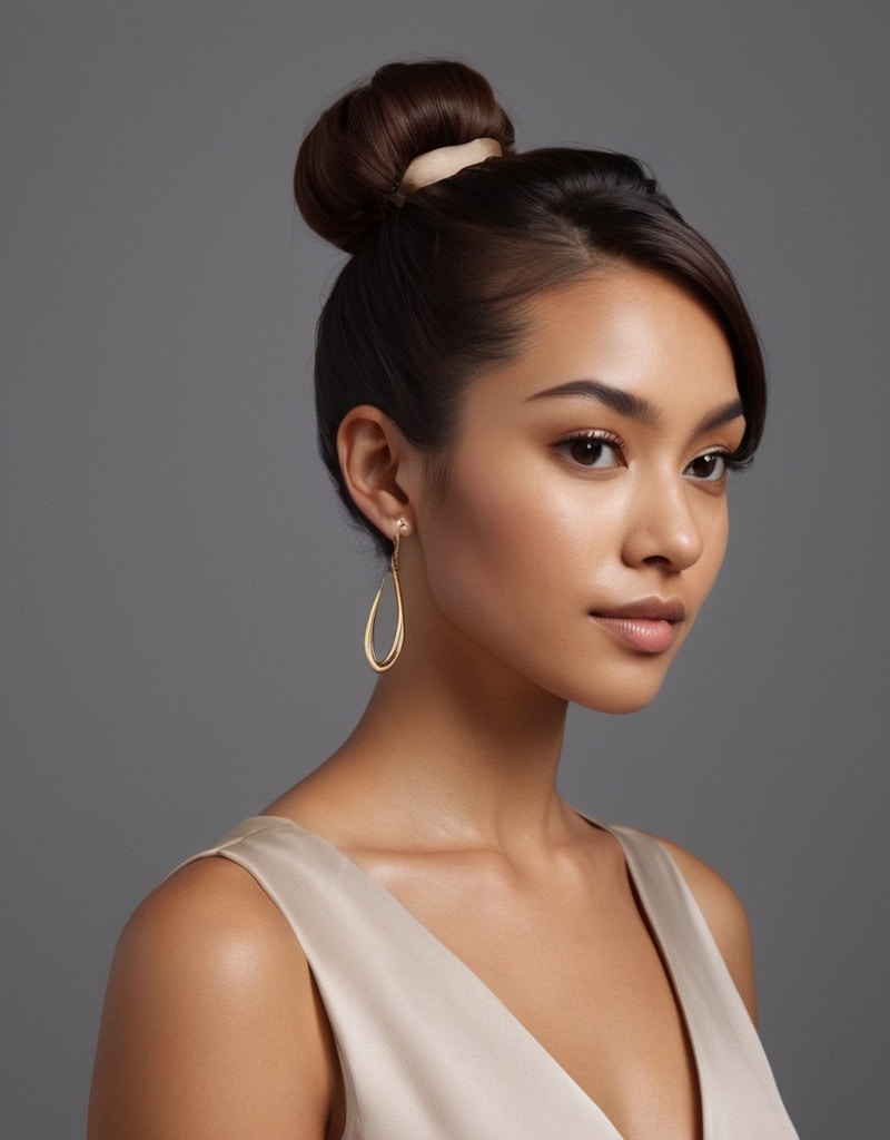 21. Sleek Side Bun with Full Bangs