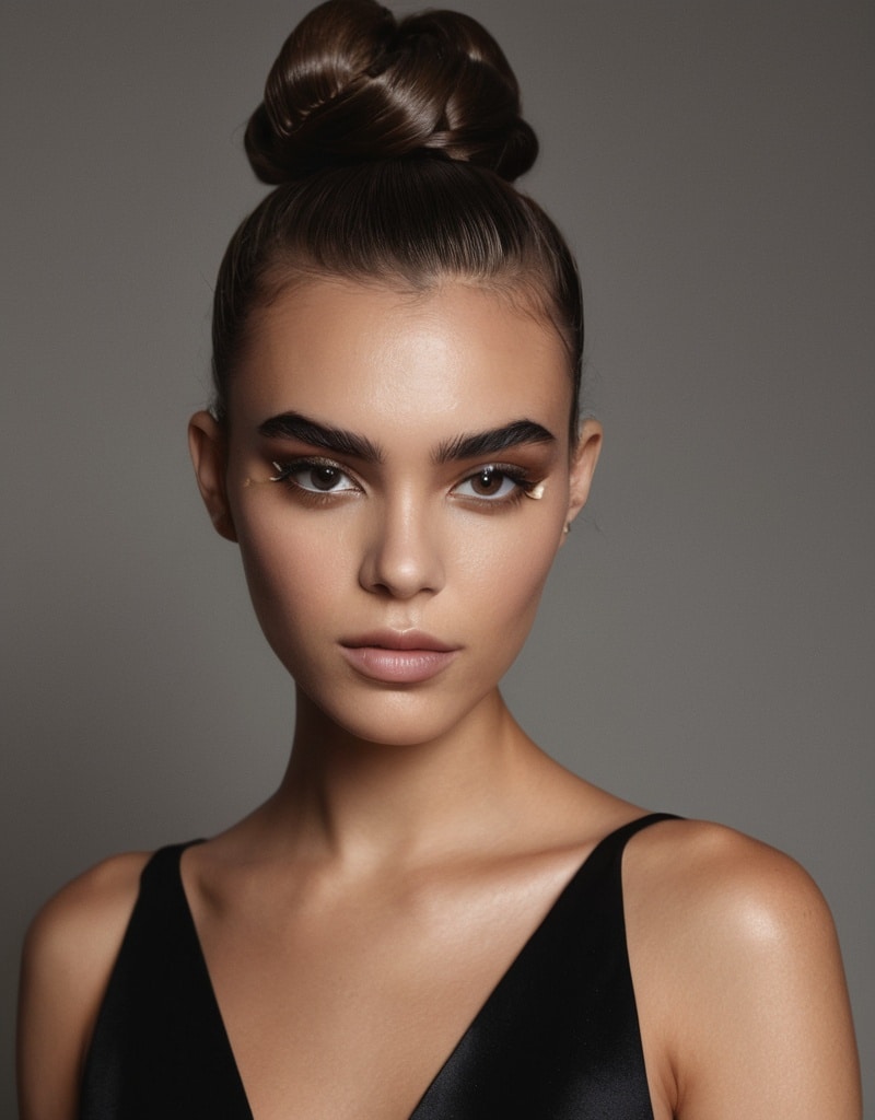 24. Knotted Updo with Side Curtain Bangs