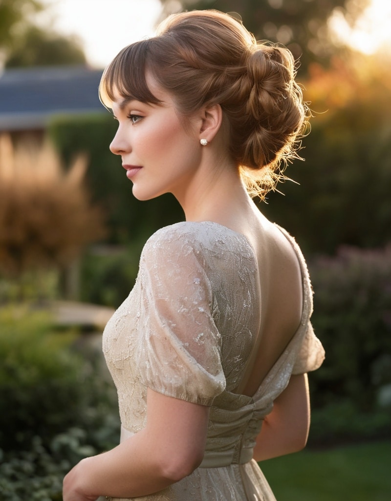 3. Low Chignon with Curtain Bangs