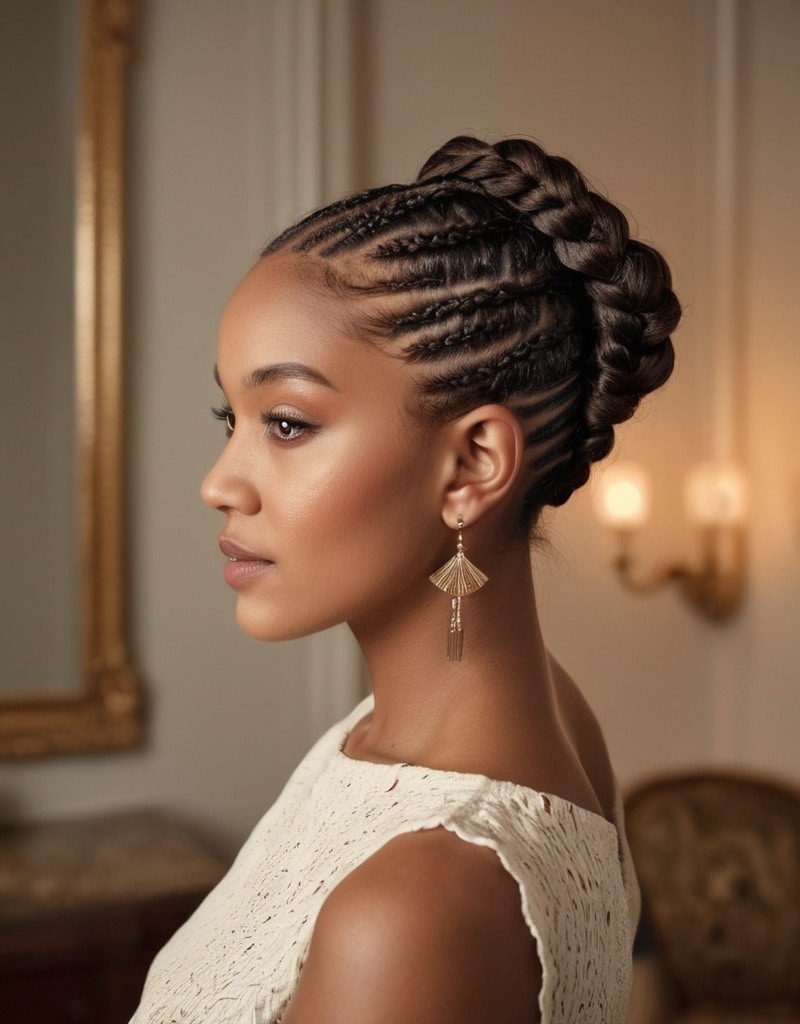 4. Braided Crown with Baby Bangs