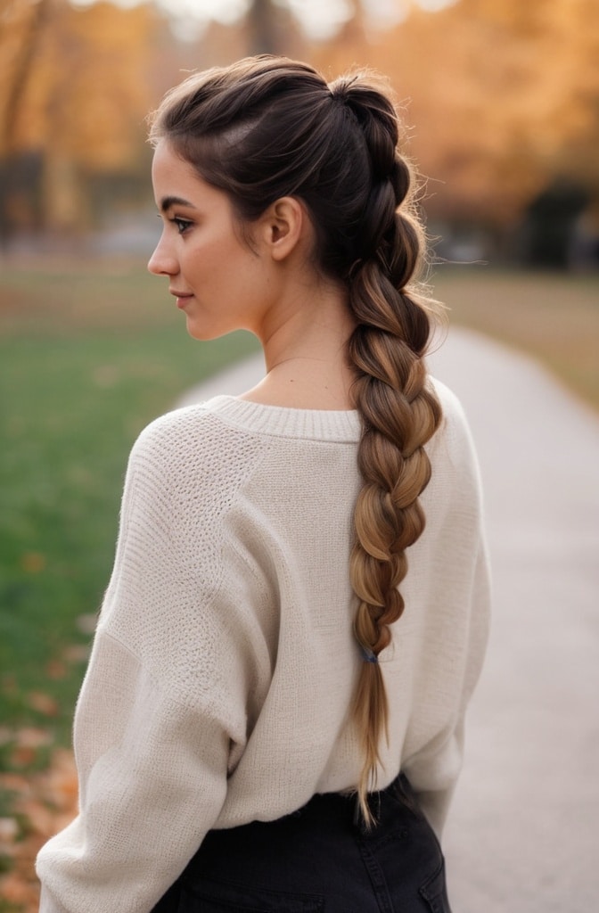 6. Braided Messy Ponytail