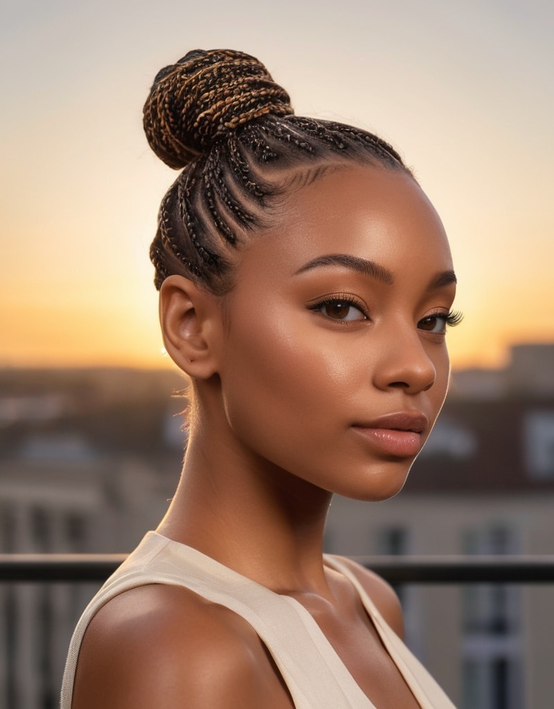 6. Sleek Top Knot with a Braided Base
