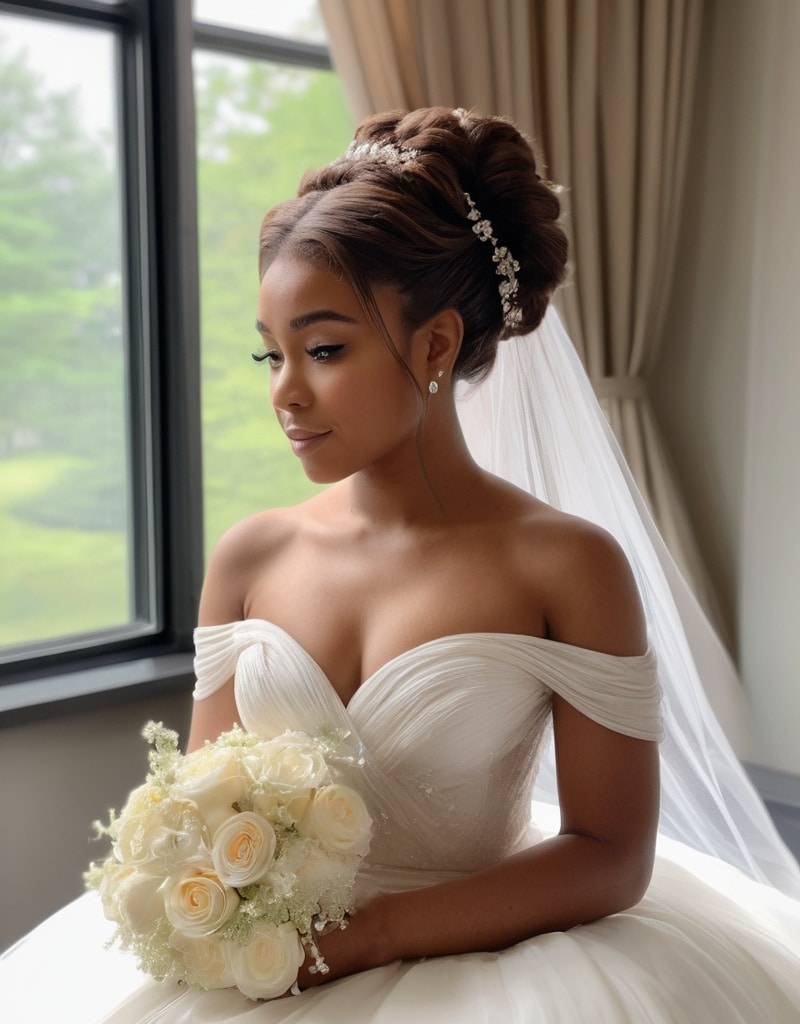 17. Kinky Straight Updo with a Braided Halo