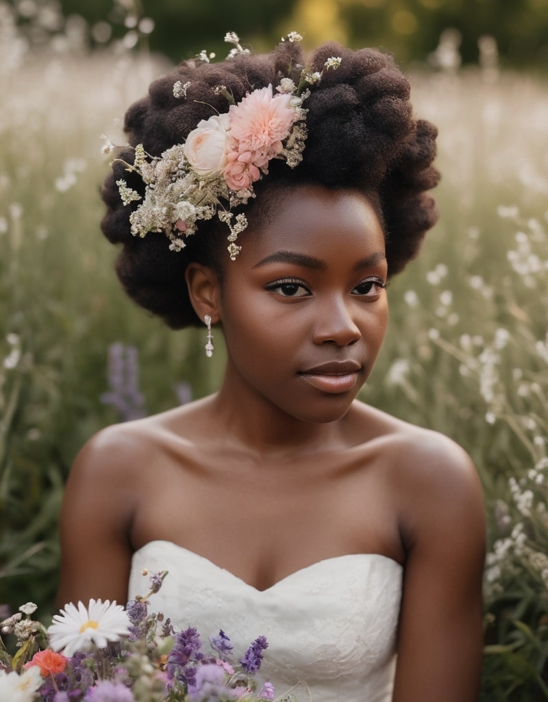 9. Afro Updo with Floral Pins